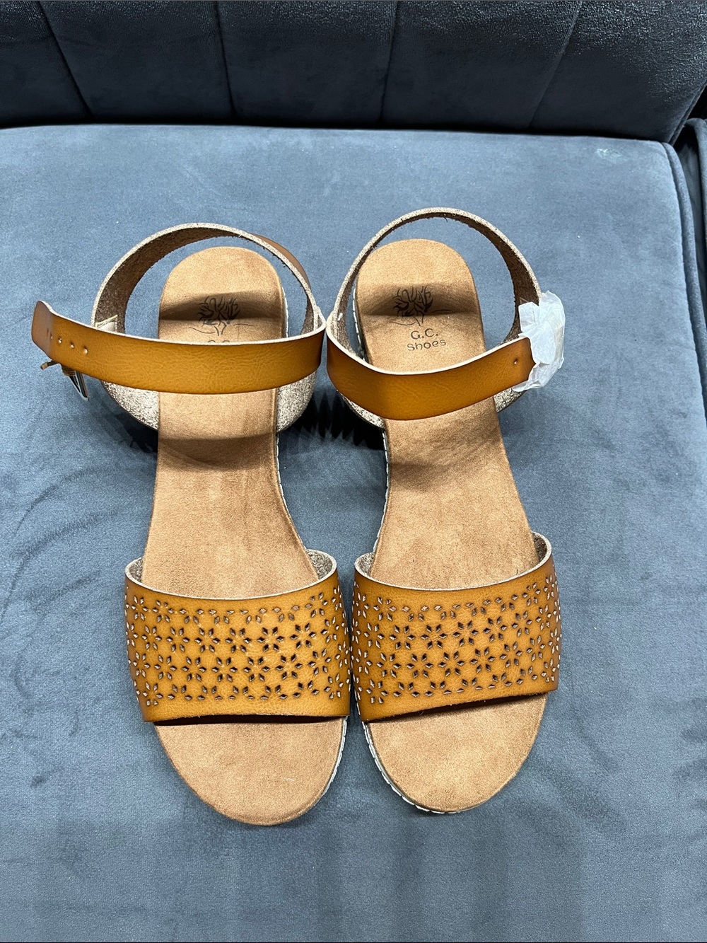 G.C. Shoes Women's Tan Laser-Cut Ankle-Strap Sandals